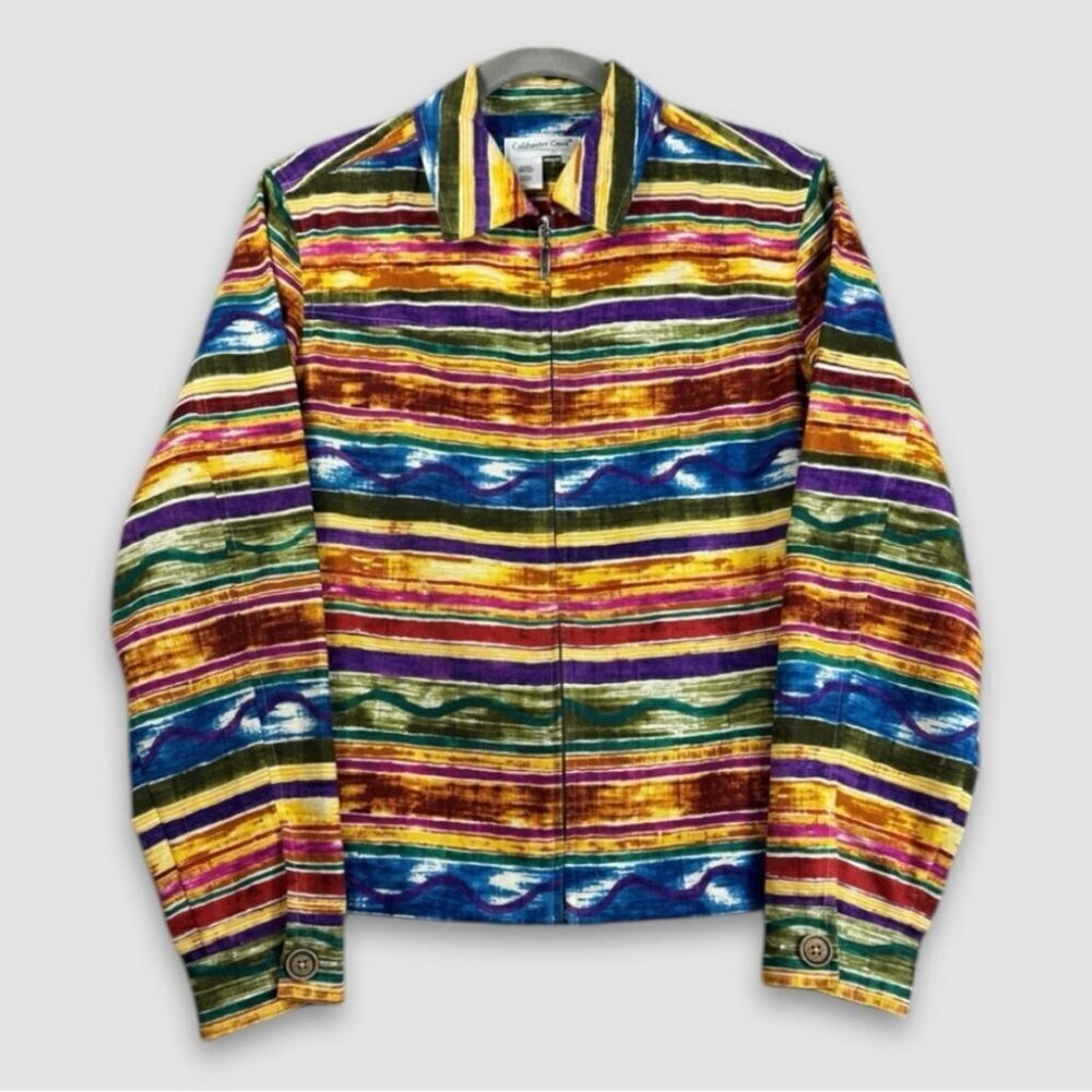 Coldwater Creek Rainbow Striped Zipper Cowgirl Cotton Western Jacket Small
